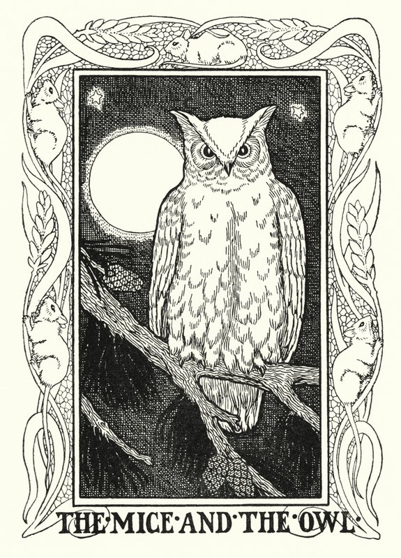 Fábulas de La Fontaine: Os ratos e a coruja (litho) de Percy James Billinghurst