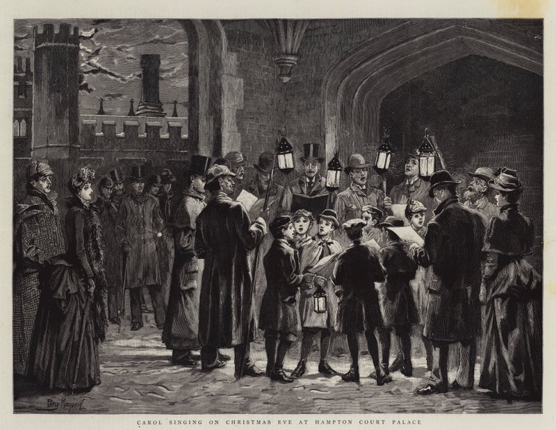 Carol cantando na véspera de Natal no Palácio de Hampton Court de Percy Macquoid
