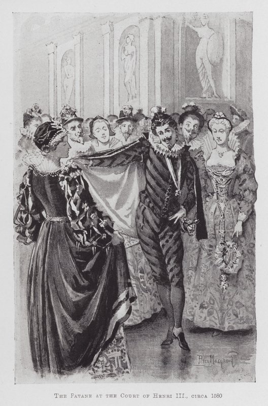 A dançar: O Pavane na Corte de Henri III, por volta de 1580 (litho) de Percy Macquoid