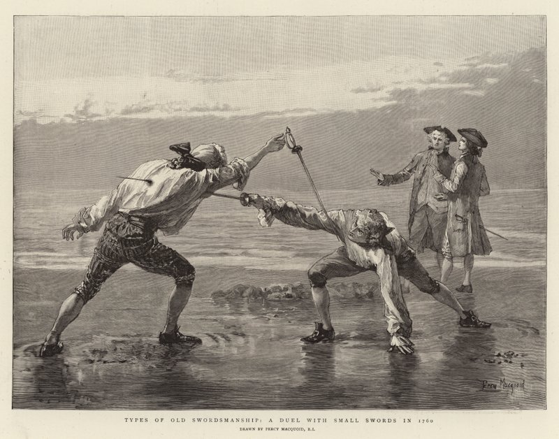 Tipos de esgrima antiga, um duelo com pequenas espadas em 1760 de Percy Macquoid