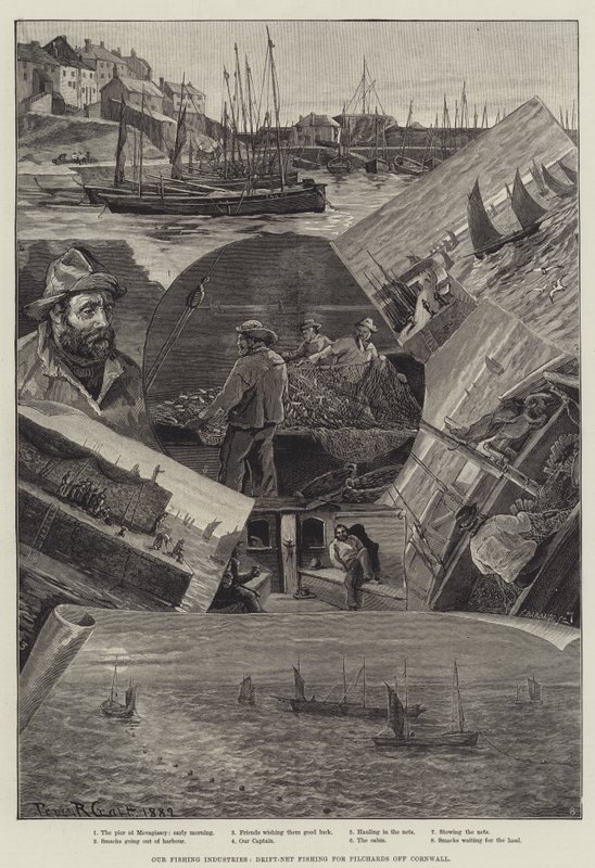 Nossas Indústrias de Pesca, Pesca com Rede de Deriva para Pilhards na Cornualha de Percy Robert Craft