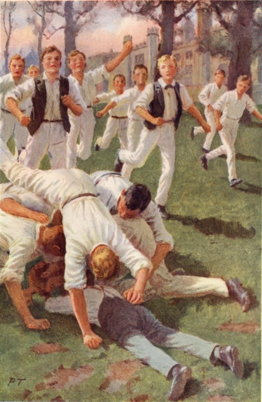As Duas Corridas Juntas, e Atirem-se à Bola (cor litho) de Percy Tarrant