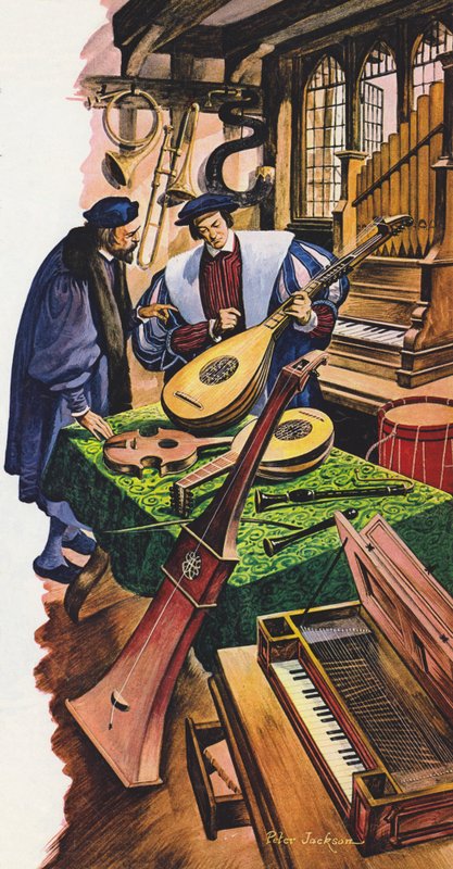 Um fabricante de instrumentos musicais em sua loja nos tempos Tudor de Peter Jackson