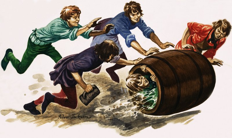Um aprendiz recém-qualificado é dowsed em cerveja e enrolado em um barril de Peter Jackson