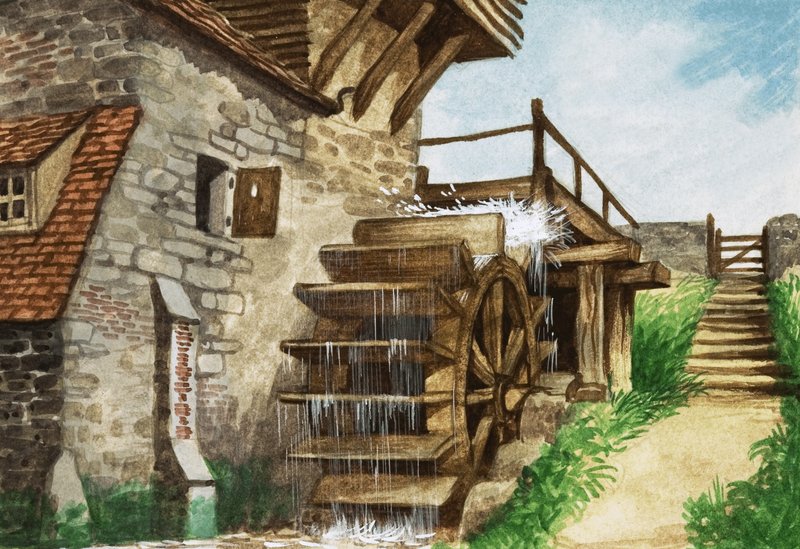 Um antigo moinho de água por um córrego de Peter Jackson