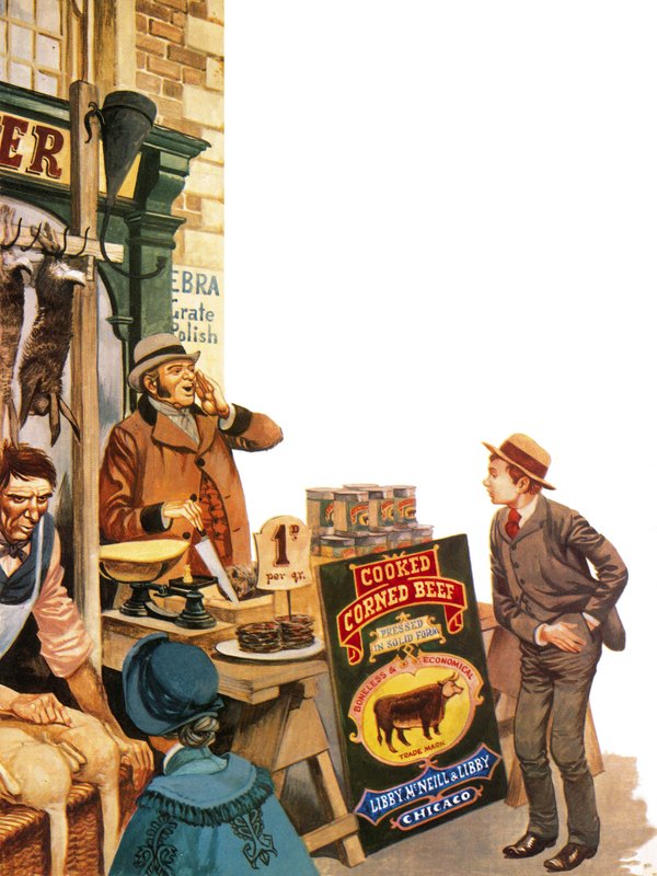 Carne de vaca sendo vendida na Inglaterra em 1870 de Peter Jackson