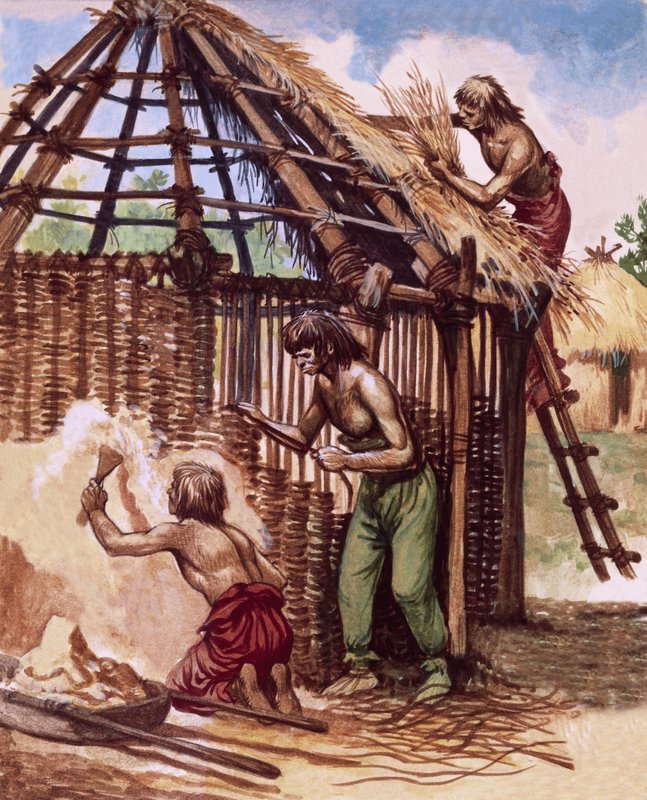Primeiros britânicos construindo cabanas de Peter Jackson