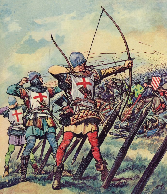 Arqueiros ingleses na Batalha de Crecy (cor litho) de Peter Jackson