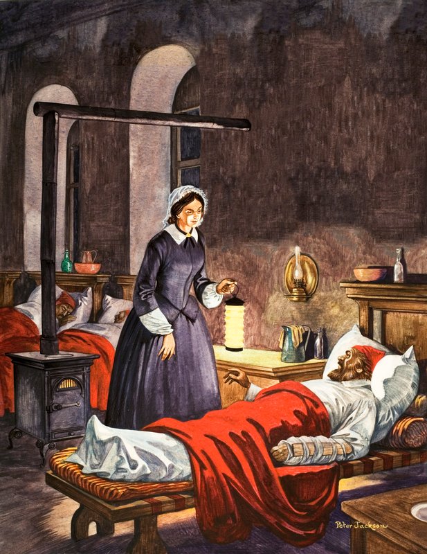 Florence Nightingale. A senhora com a lâmpada, visitando os soldados doentes no hospital de Peter Jackson