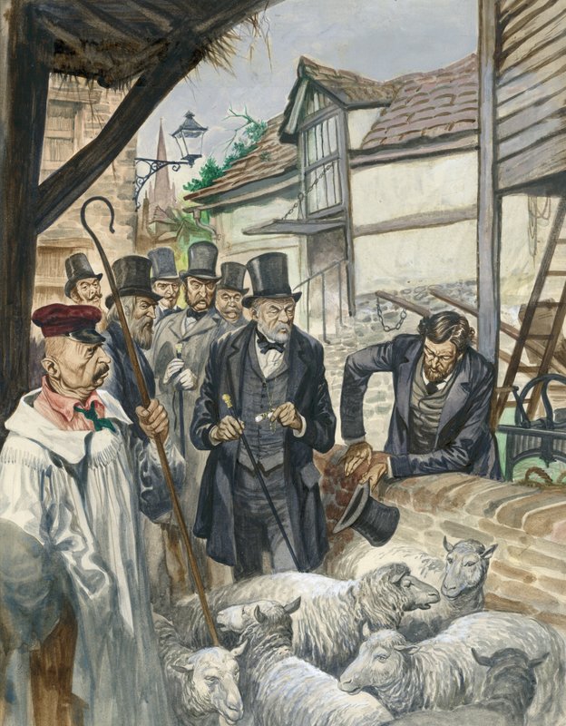 Louis Pasteur vê os resultados de sua experiência com uma vacina contra o antraz de Peter Jackson