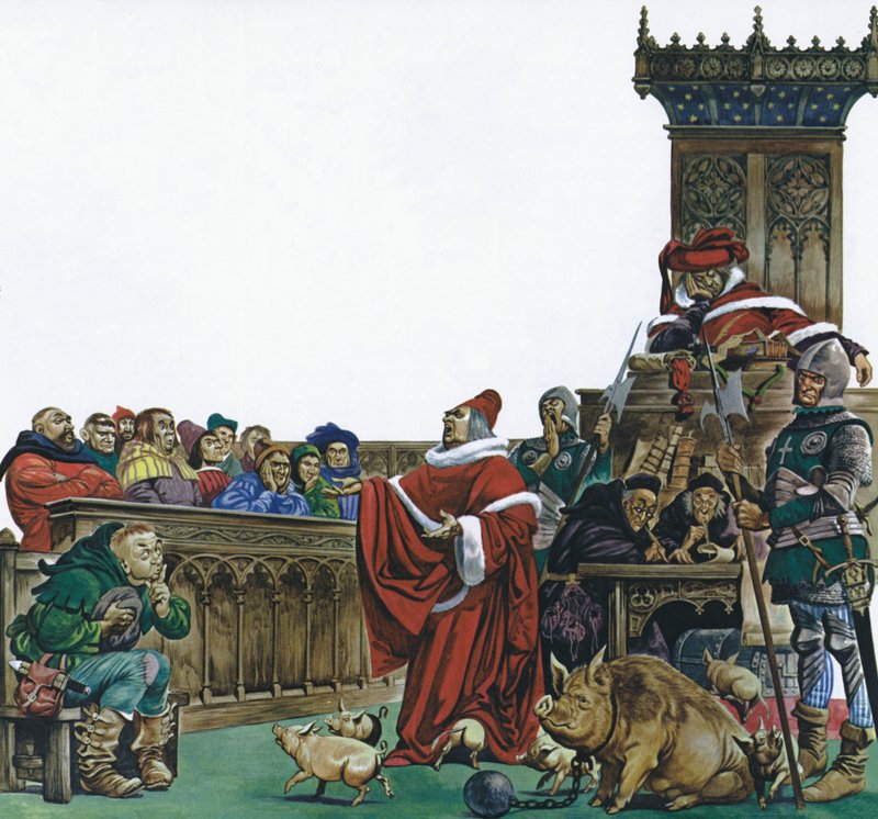 Corte medieval em que os animais eram submetidos a julgamento (cor litho) de Peter Jackson