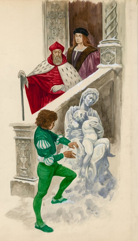 Michelangelo, quando menino, esculpindo uma estátua da neve de Peter Jackson