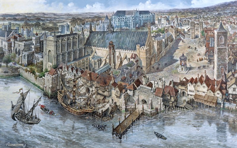Old London Reconstructed: O Palácio de Westminster, em 1530 de Peter Jackson