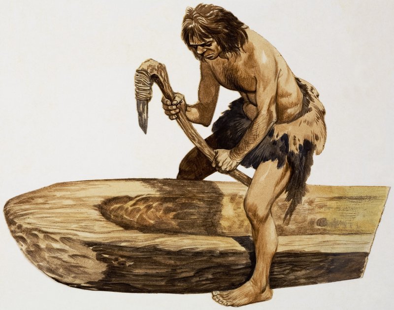 Homem da Idade da Pedra, cavando uma canoa de Peter Jackson