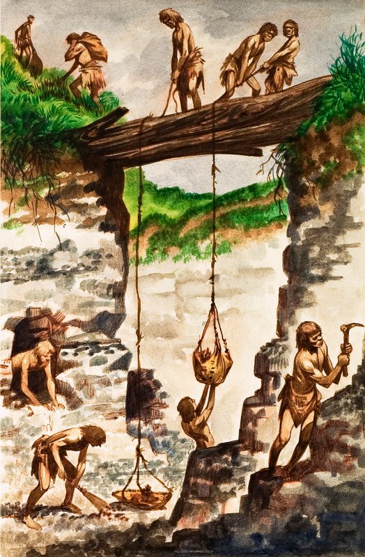 Toolmakers da Idade da Pedra (guache sobre papel) de Peter Jackson