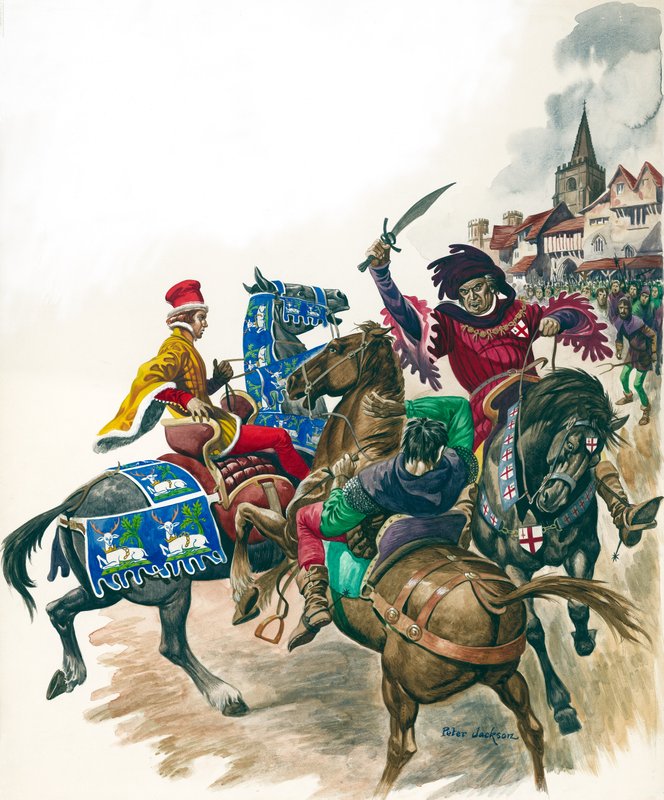 O Presidente da Câmara de Londres ataca Wat Tyler (d.1381) (guache sobre papel) de Peter Jackson
