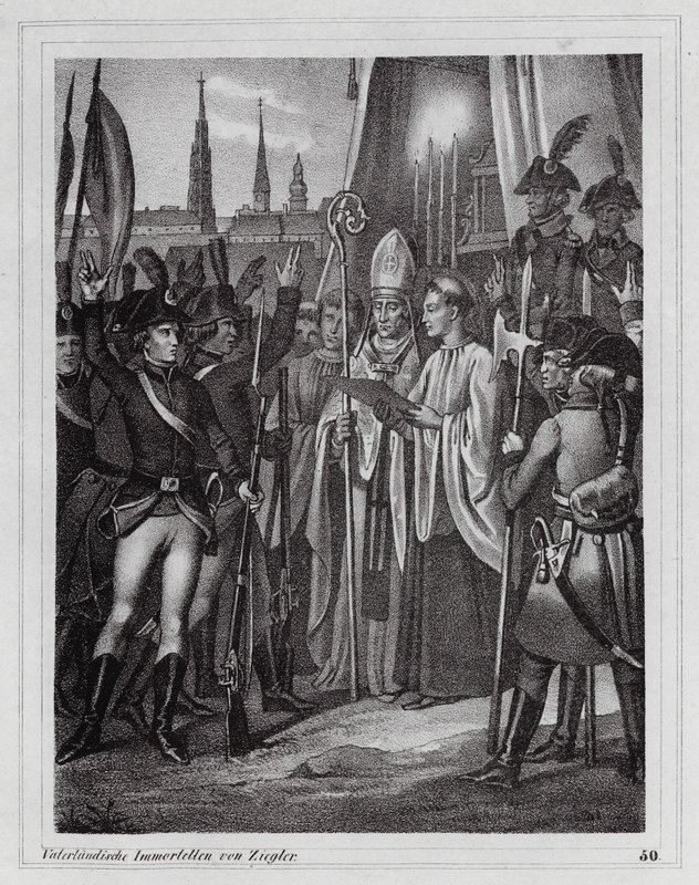 Soldados austríacos em marcha para combater os franceses, Viena de Peter Johann Nepomuk Geiger