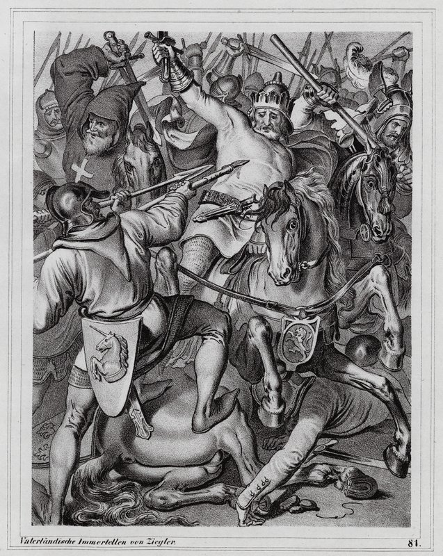 Morte de João, o Cego, rei da Boémia, na batalha de Crecy de Peter Johann Nepomuk Geiger