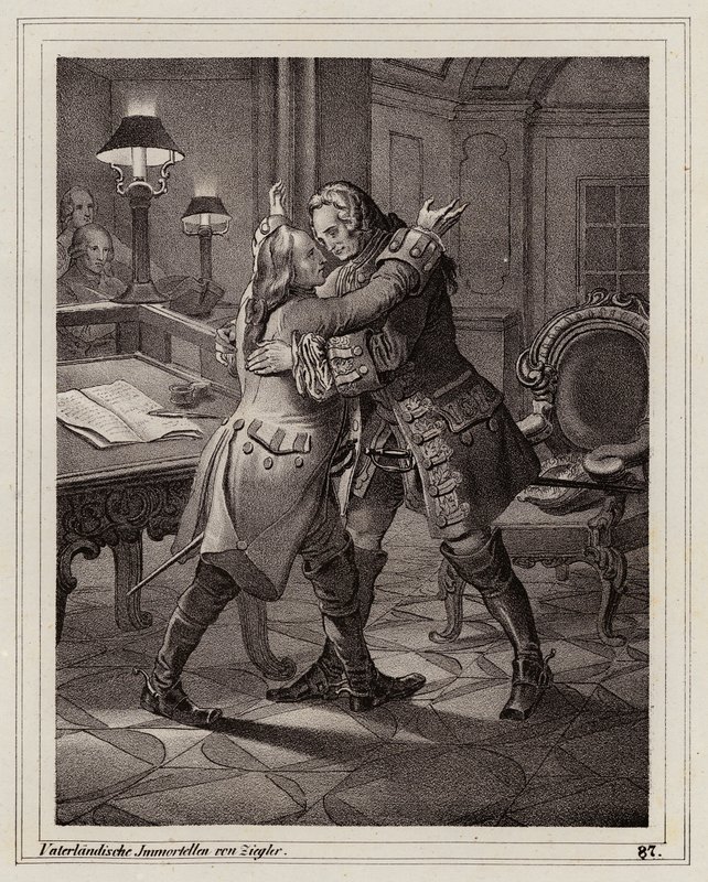 Eugénio de Saboia abraçando o Duque de Marlborough, Guerra da Sucessão de Espanha de Peter Johann Nepomuk Geiger