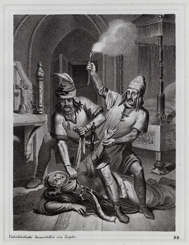 Assassinato de Ludmila da Boémia, 921 (gravura) de Peter Johann Nepomuk Geiger