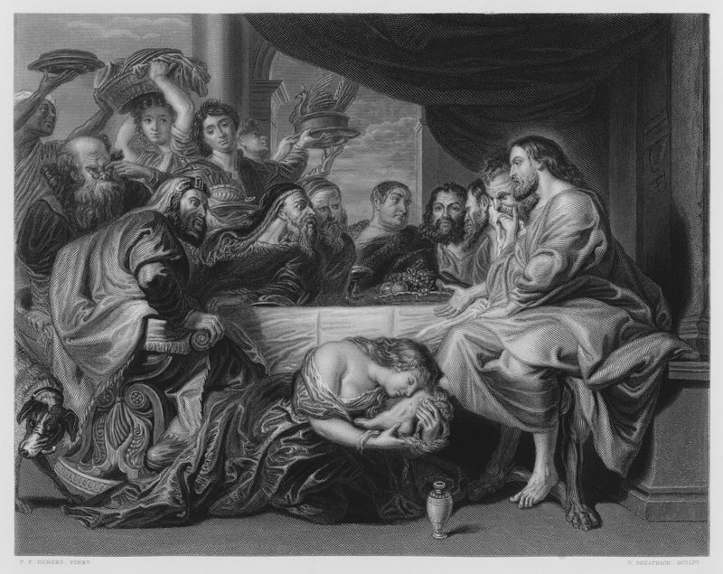 Maria Unção dos Pés de Cristo, a partir da gravura da Coleção Real (gravura) de Peter Paul (after) Rubens