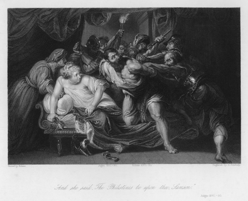 Sansão traído por Dalila, Juízes XVI, 20 (gravura) de Peter Paul (after) Rubens