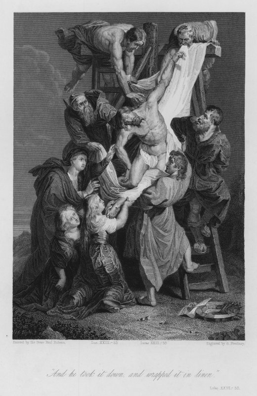 A Descida da Cruz, Lucas XXIII, 53 (gravura) de Peter Paul (after) Rubens