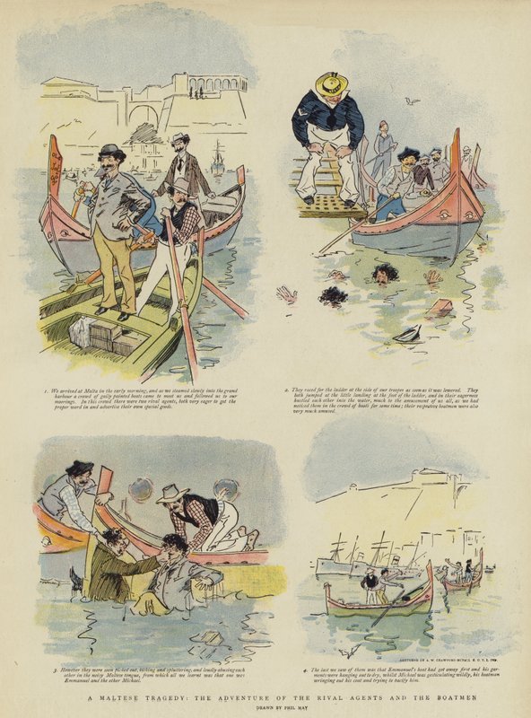 Uma tragédia maltesa, a aventura dos agentes rivais e os barqueiros (chromolitho) de Phil May