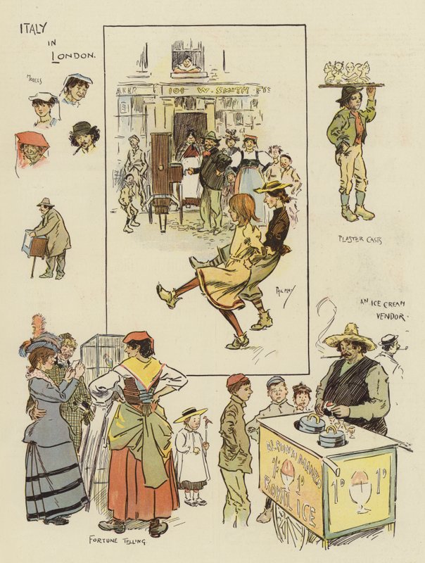Itália em Londres (chromolitho) de Phil May