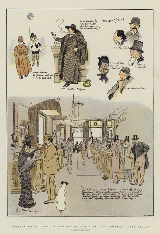 Caminhos do Oeste, Primeiras Impressões de Nova York, o Hoffman House Saloon (chromolitho) de Phil May