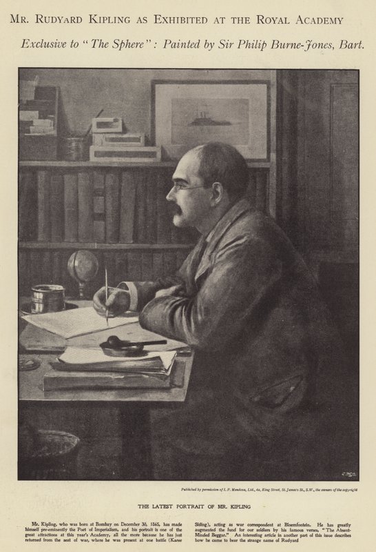 Retrato de Rudyard Kipling exibido na Royal Academy (litho) de Philip (after) Burne Jones