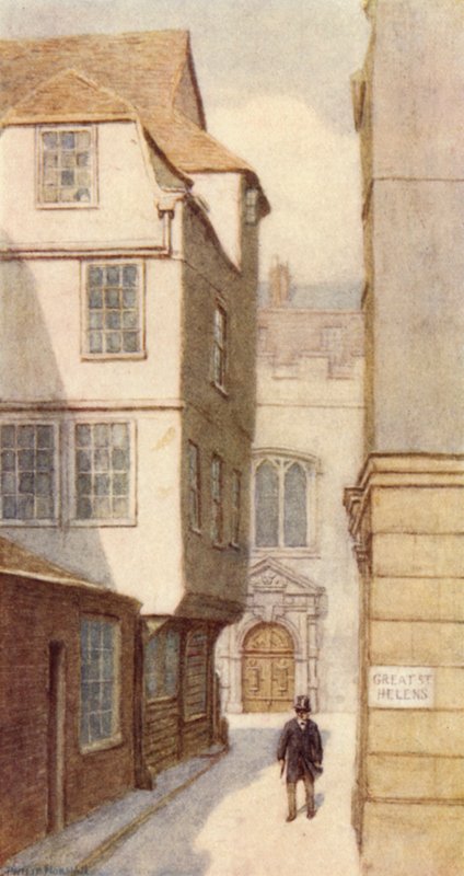 Não 10 Great St Helens, e entrada da igreja de St Helens, 1893 de Philip Norman