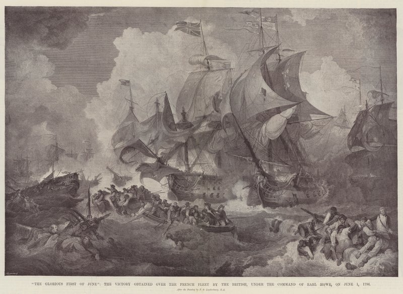 O Glorioso Primeiro de Junho, a Vitória obtida sobre a frota francesa pelos britânicos, sob o comando de Earl Howe, em 1 de junho de 1794. de Philippe Jacques de Loutherbourg