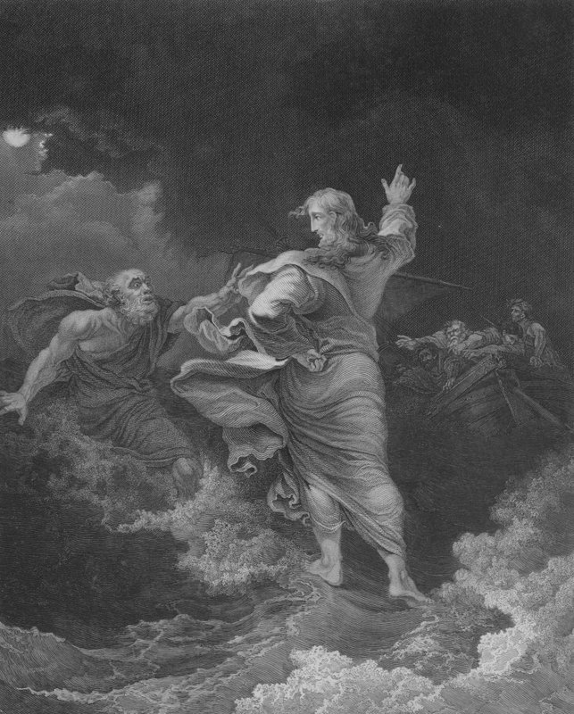 Cristo caminhando sobre o mar, São Mateus 14, versículos 22-34 (gravura) de Philippe de (after) Loutherbourg