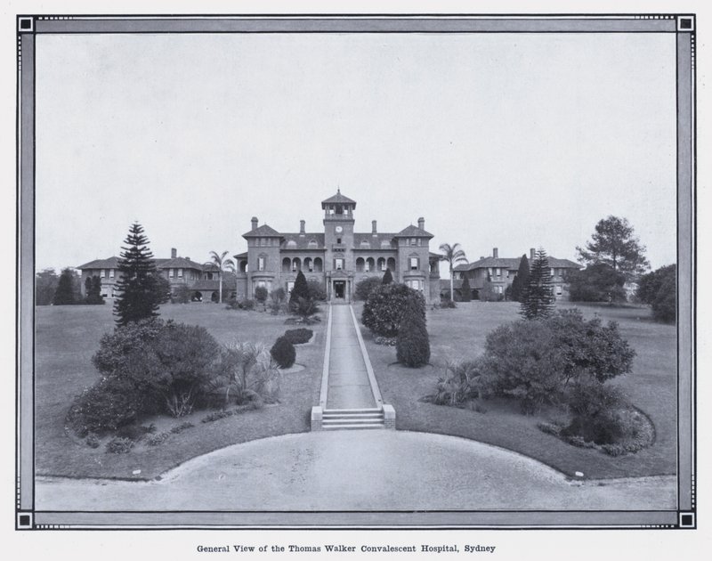Vista geral do Thomas Walker Convalescent Hospital, Sydney (foto a p/b) de Photographer Australian