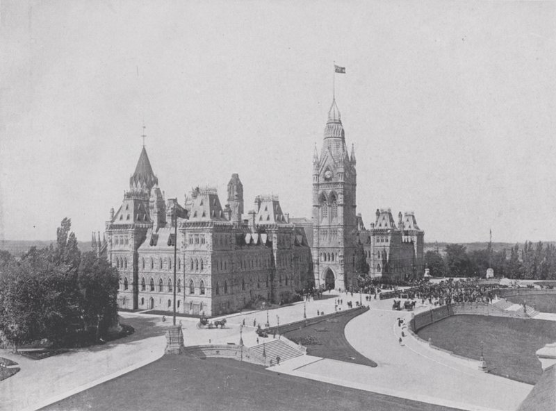 The Central Block, Edifícios do Parlamento, Ottawa (foto a p/b) de Photographer Canadian