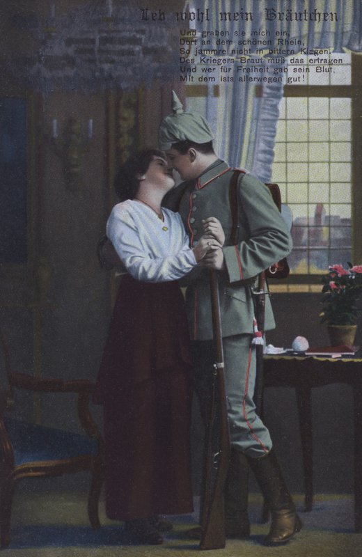 Soldado alemão despedindo-se da mulher antes de ir para a guerra (foto colorida) de Photographer German