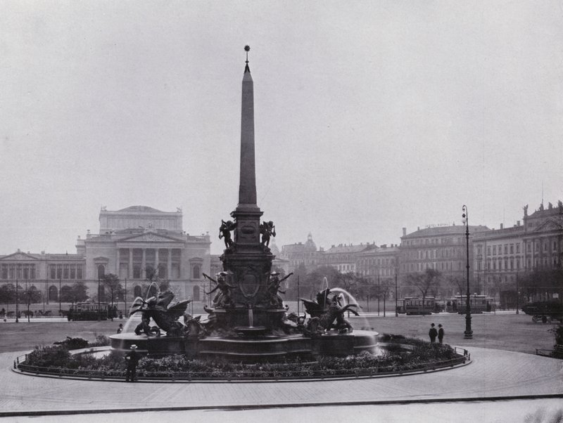 Leipzig: Mendebrunnen On The Augustusplatz And New Theater (foto a p/b) de Photographer German