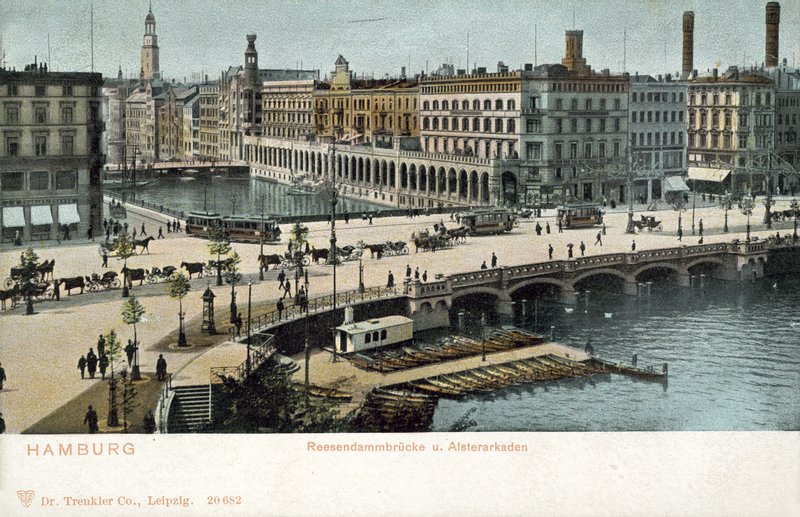 Ponte Reesendamm, Rio Alster, Hamburgo (foto a cores) de Photographer German