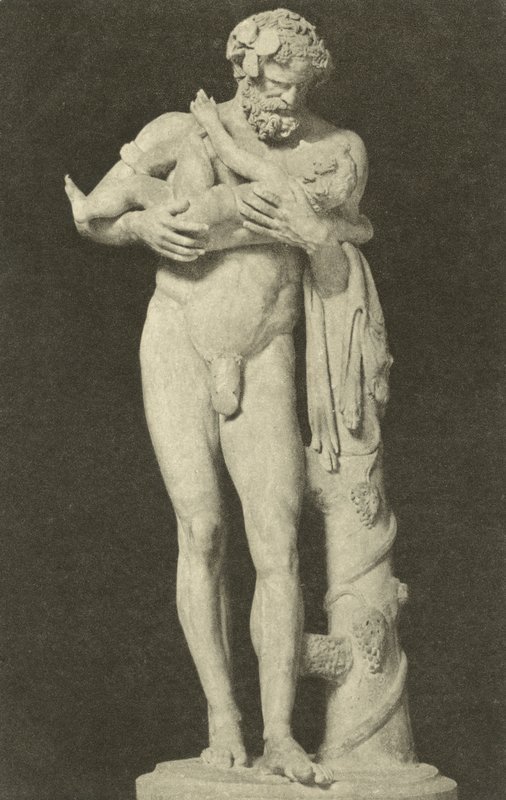 Silenus with the Child Dionysus, antiga escultura romana na coleção do Glyptothek, Munique, Alemanha (foto a p/b) de Photographer German