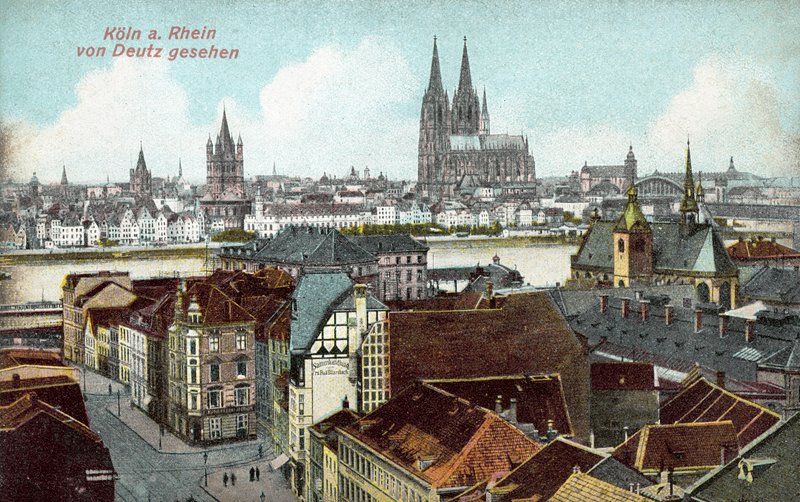 Vista de Colônia através do Reno a partir de Deutz, Alemanha (foto colorida) de Photographer German