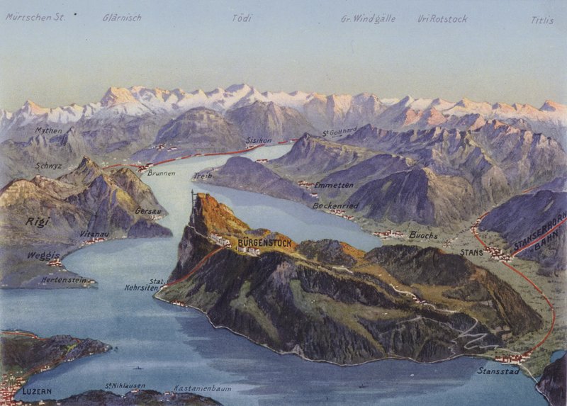Burgenstock e o Lago Lucerna (fotografia a cores) de Photographer Swiss
