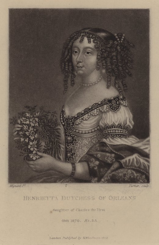 Henrietta, Duquesa de Orleans, filha do Rei Carlos I (mezzotint) de Pierre (after) Mignard