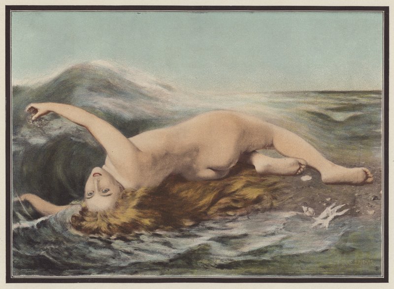 Ondina brincando com as ondas (lito colorido) de Pierre Dupuis