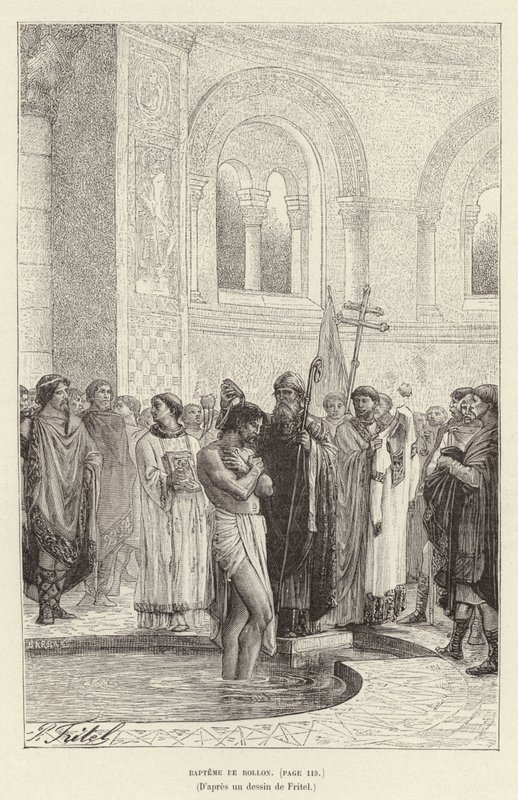 Bapteme de Rollon. Baptismo de Rollo, primeiro governante da Normandia, c911 (gravura) de Pierre Fritel