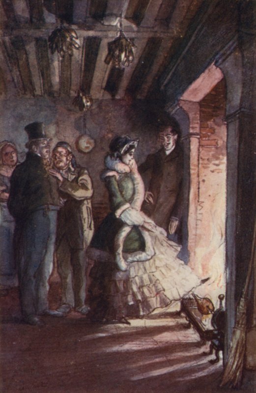 Madame Bovary, tendo entrado na cozinha, subiu para a lareira (cor litho) de Pierre Georges Jeanniot