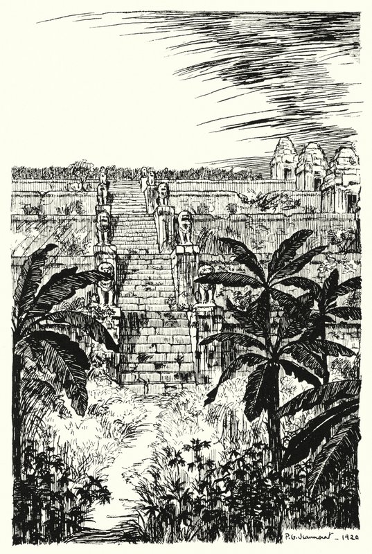 Escadaria principal, Phnom Bakeng (gravura) de Pierre Jeannerat de Beerski