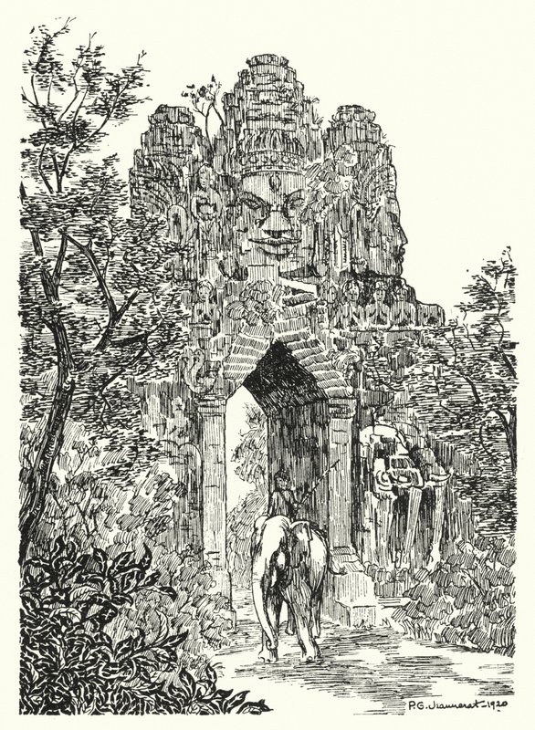 O portão norte de Angkor-Thom (gravura) de Pierre Jeannerat de Beerski