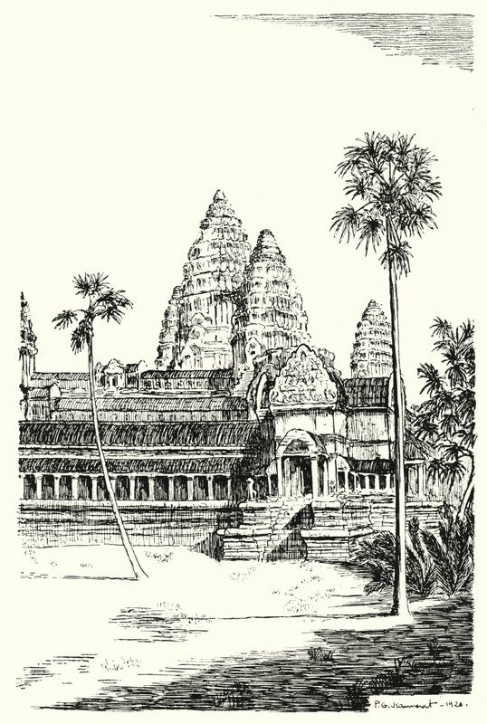As torres de Angkor Vat (gravura) de Pierre Jeannerat de Beerski