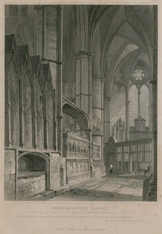 Vista, sul, corredor, mostrando, Sebert&39;s, monumento, westminster, abadia de Pieter Jansz. Quast